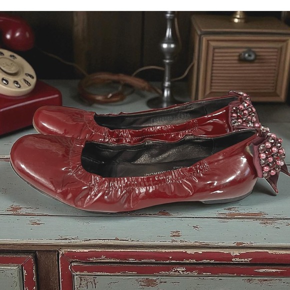 AGL Attilio Giusti Leombruni Red Patent Leather Bow Ballet Flats Sz 7.5 - Picture 1 of 6